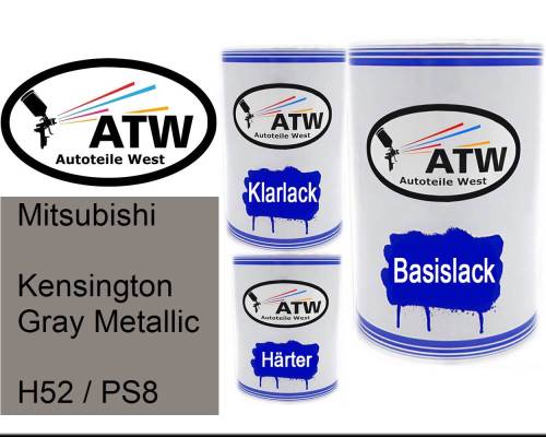 Mitsubishi, Kensington Gray Metallic, H52 / PS8: 500ml Lackdose + 500ml Klarlack + 250ml Härter - Set, von ATW Autoteile West.